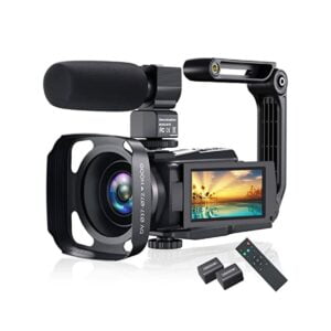 Videocamara 4K 60FPS 48MP, WiFi, Visión Nocturna, Pantalla Táctil, 16X Zoom Digital, Grabadora de Vídeo con Estabilizador, Micrófono Externo, Remoto 2.4G, Capucha