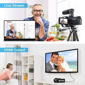 Videocamara 4K 60FPS 48MP, WiFi, Visión Nocturna, Pantalla Táctil, 16X Zoom Digital, Grabadora de Vídeo con Estabilizador, Micrófono Externo, Remoto 2.4G, Capucha