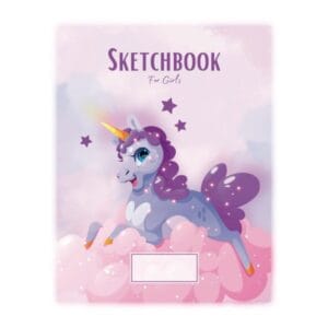 Block de bocetos para niñas UNICORNIO, sección de notas. 8.5″x11″, para dibujar y colorear.