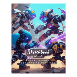 Sketchbook for kids age 8-12: Young Heroes Commanding Machines